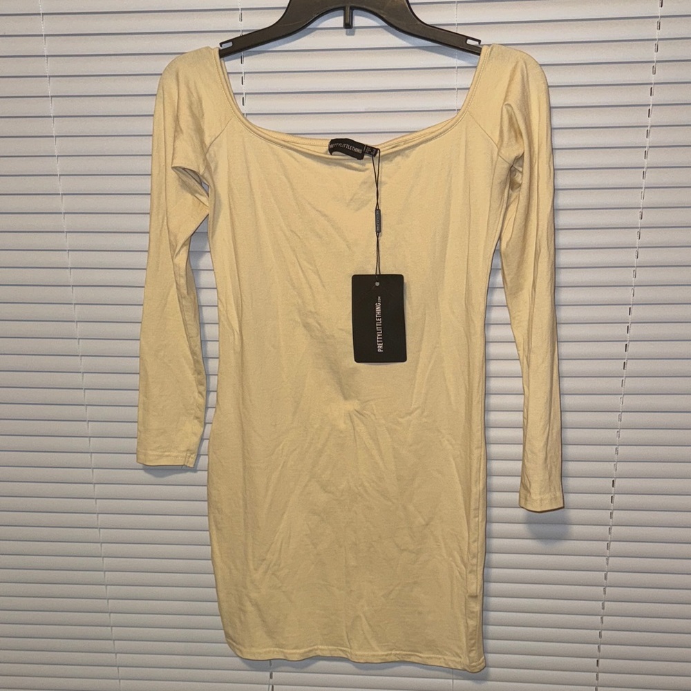 PrettyLittleThing Cream Long Sleeve Mini Dress